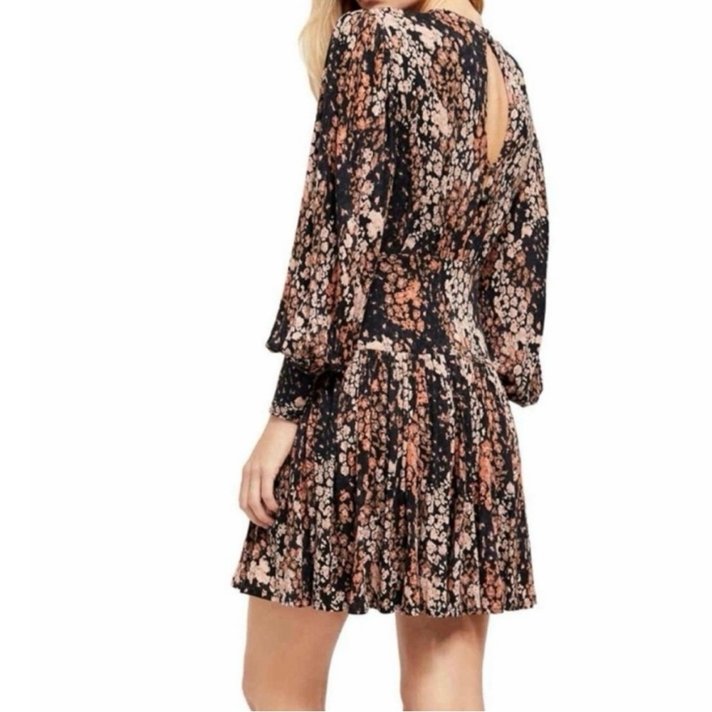 Free People Black Floral Mini Dress with Brown and Cream Accents - Picture 6 of 11